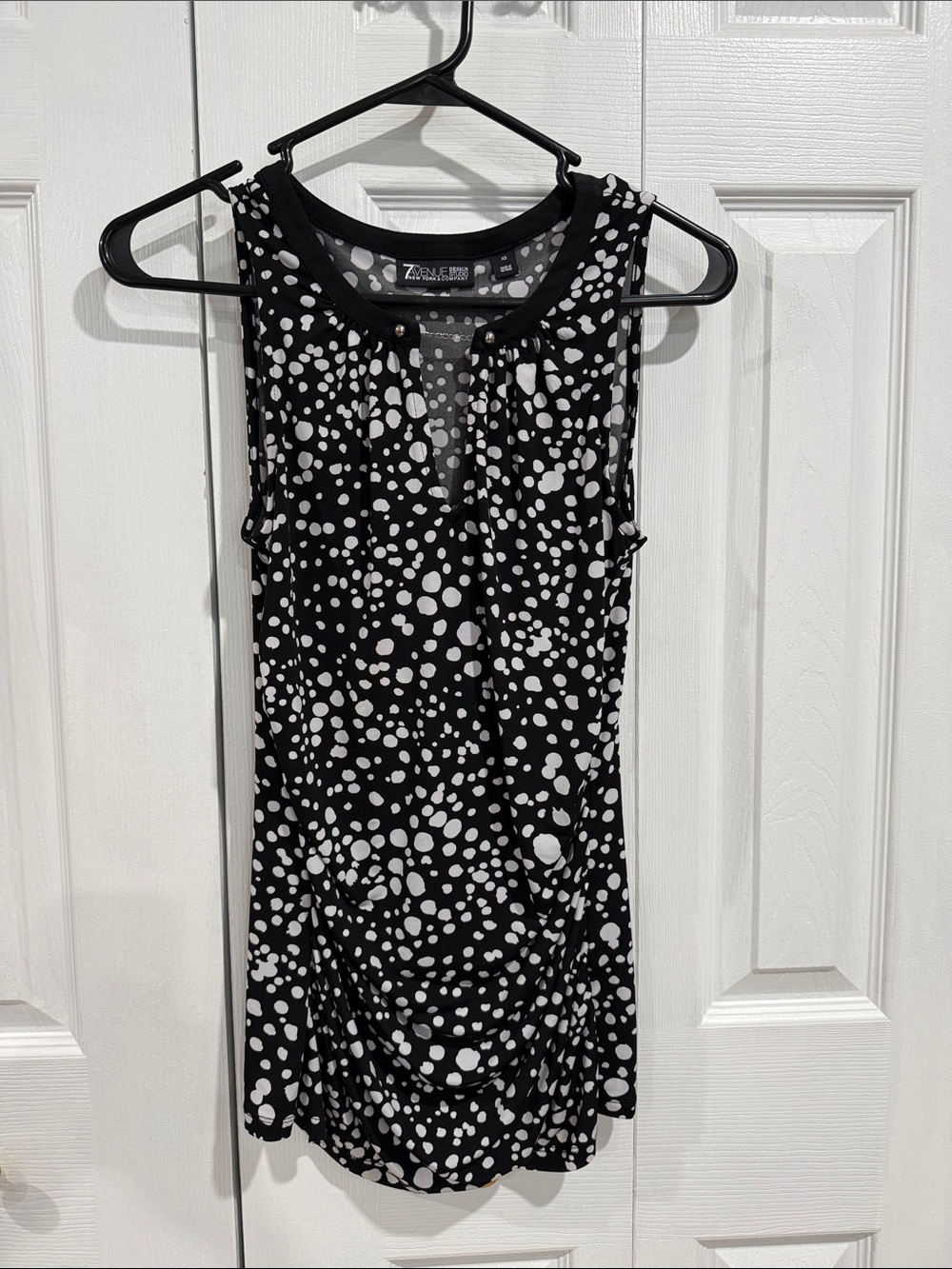 New York & Company Black and White Dot Keyhole Blouse